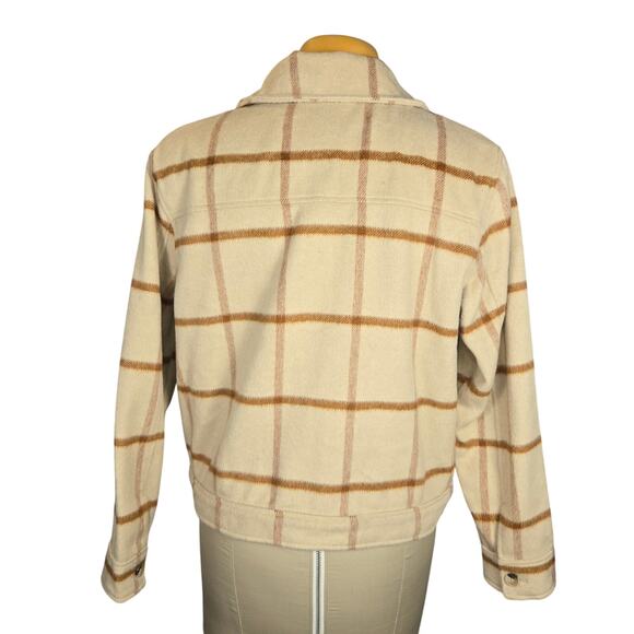 Joie Womens Large Cropped Shacket Plaid Button Up Pockets Neutral Casual Career - Picture 4 of 9